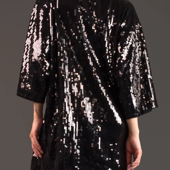 Never Stop Black Sequined Oversized Tee - Bold Statement | Casual Chic - Picture 3 of 4